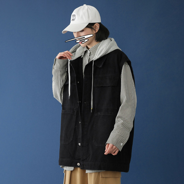 Široki traper prsluk s džepom i gumbima