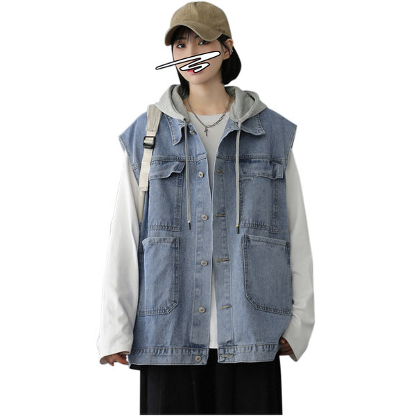 Široki traper prsluk s džepom i gumbima