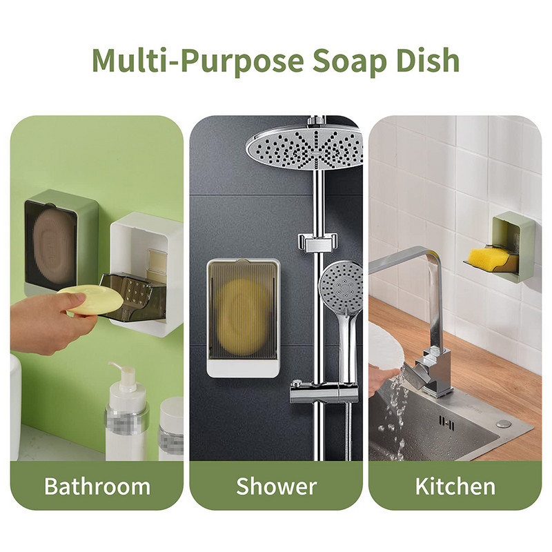 Držač posude za sapun bez bušenja s odvodom Zidna ljepljiva vodootporna kutija za sapun otporna na prašinu za tuš kupaonicu Kuhinjski sudoper