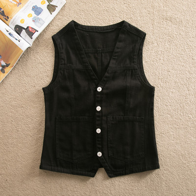 Moteriška laisvalaikio džinsinė liemenė su kišenėmis ir sagomis