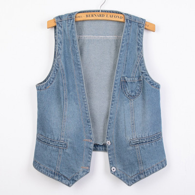 Moteriška laisvalaikio džinsinė liemenė su kišenėmis ir sagomis