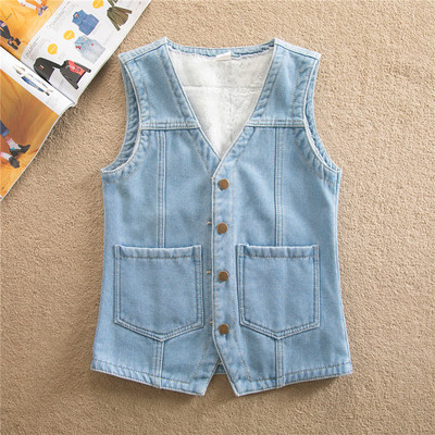 Moteriška laisvalaikio džinsinė liemenė su kišenėmis ir sagomis