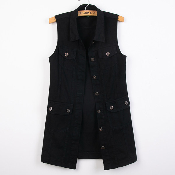 Női farmermellény gombokkal és zsebbel