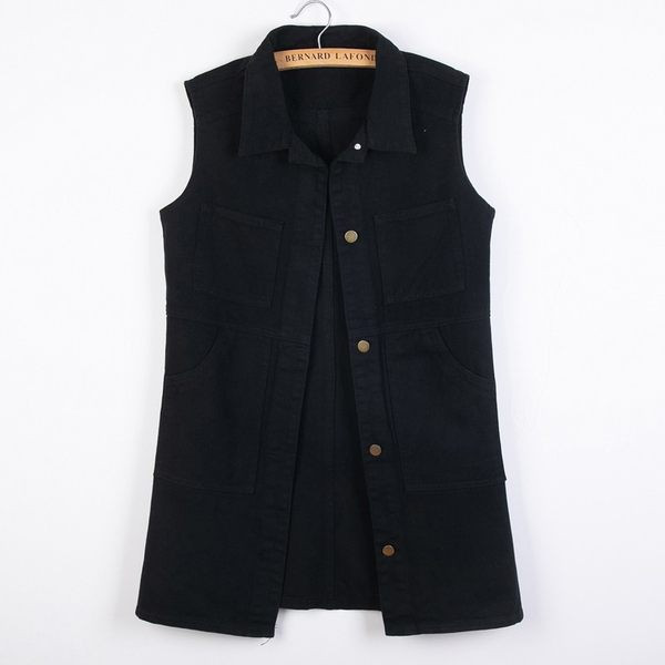 Női farmermellény gombokkal és zsebbel