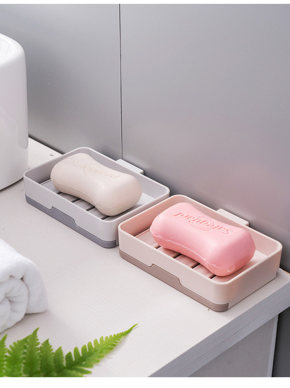 Besisukanti muilo dėžutė perforuota dviejų sluoksnių stalčių nutekėjimo muilo lentynėlė Vonios kambarys Dvipusis sieninis pakabinamas muilo indas Vonios kambario priedai