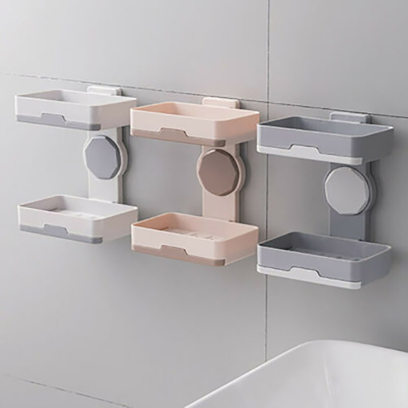 Besisukanti muilo dėžutė perforuota dviejų sluoksnių stalčių nutekėjimo muilo lentynėlė Vonios kambarys Dvipusis sieninis pakabinamas muilo indas Vonios kambario priedai
