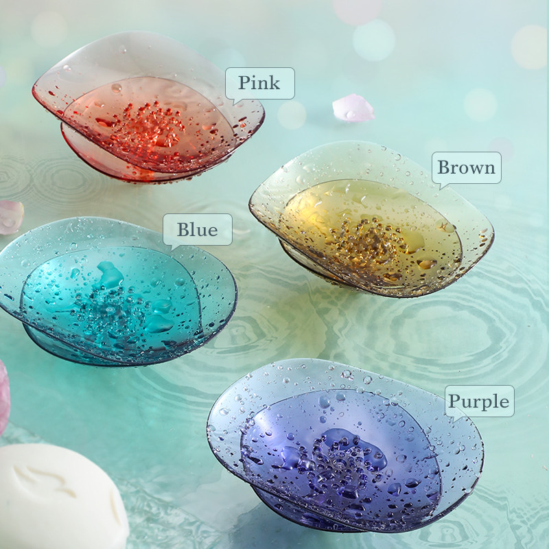 Sieninis žiedlapių muilo laikiklis 2 padėklai Muilo talpyklos dėžutė su vandens nutekėjimu Spalvingi skaidrūs vonios kambario muilo indai