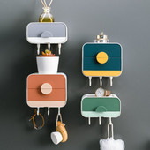 Vonios kambario laikymo muilo indų nusausinimas muilo dėžutės kabliukas Besiūlis pakabinamas ant sienos Dvisluoksnė plastikinė dėžutė Daugiafunkcinis stovas Nemokamas perforavimas