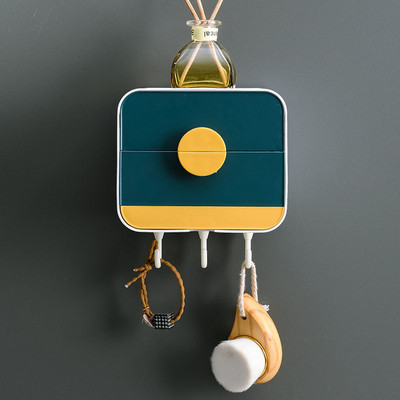 Vonios kambario laikymo muilo indų nusausinimas muilo dėžutės kabliukas Besiūlis pakabinamas ant sienos Dvisluoksnė plastikinė dėžutė Daugiafunkcinis stovas Nemokamas perforavimas