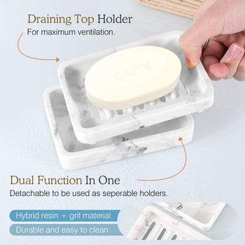 Δίσκος Σαπουνιού Luxspire, Δίσκος σαπουνιού αποστράγγισης διπλής στρώσης, Αποσπώμενο κουτί σαπουνιού για ντους μπάνιου, πιάτο νιπτήρα κουζίνας