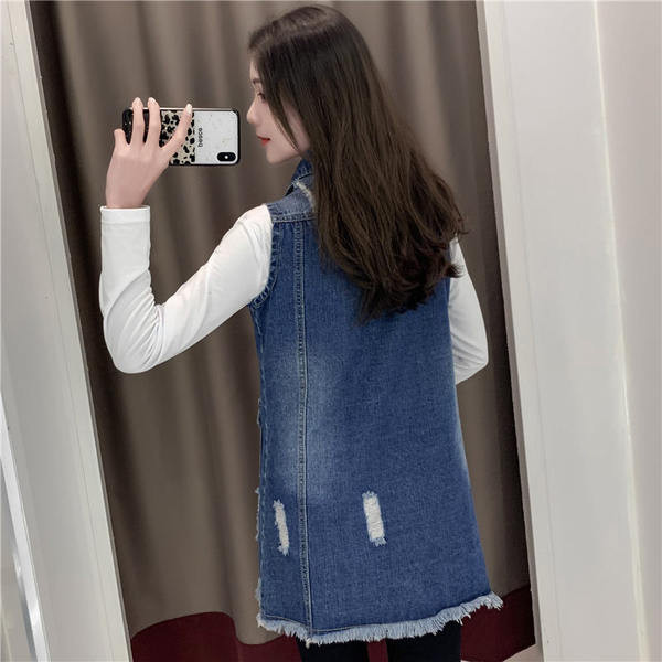 Naujo modelio moteriška ilga liemenė su plėšytais motyvais