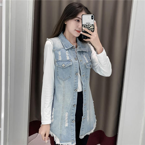 Moteriška džinsinė liemenė su kišene