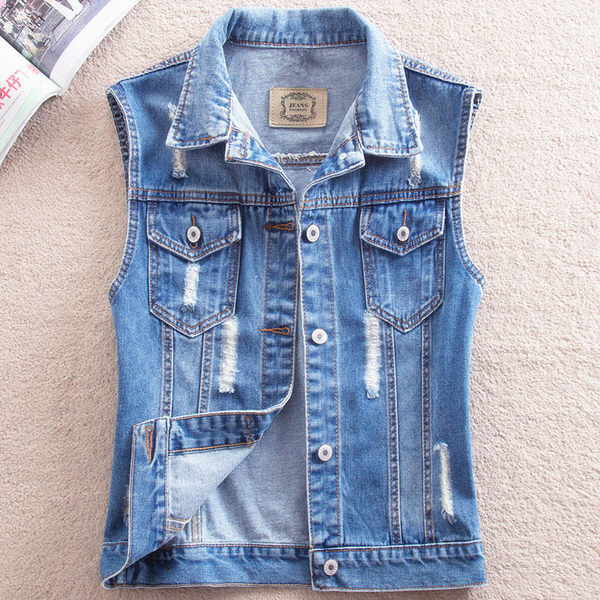 Női farmermellény szakadt motívumokkal