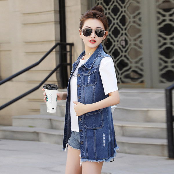 Vesta din denim de lungime medie cu nasturi