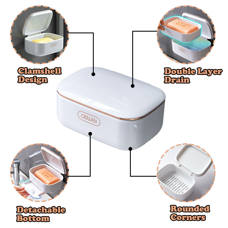 Dviejų sluoksnių muilo dėklas su išleidimo angomis Nepramušamas plastikinis didelės talpos laikymo lentyna Nešiojami apverčiami patvarūs vonios kambario priedai