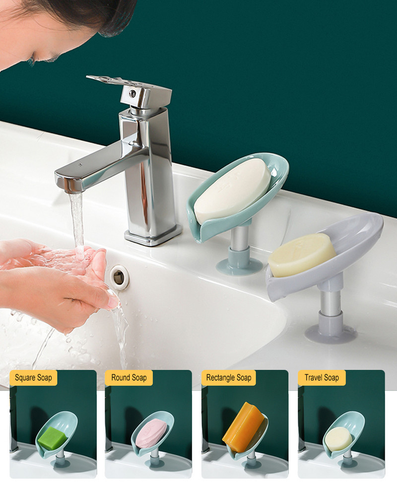 Posuda za sapun Samostojeći držač za odvod sapuna u obliku lista Perforirana vakuumska polica Kutija za sapun za pranje rublja WC Kutija za sapun Kupaonski pribor