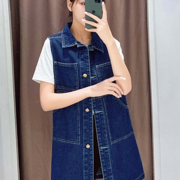 Trumpa ir vidutinio ilgio džinsinė liemenė