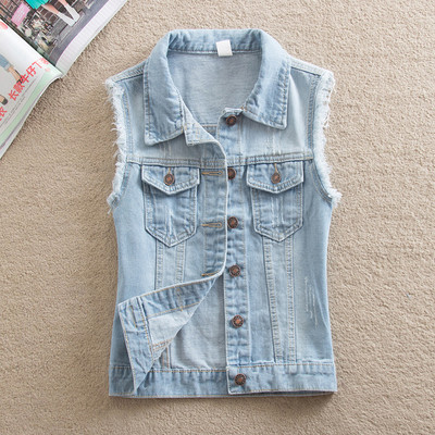 Ženski poderani traper prsluk s džepovima