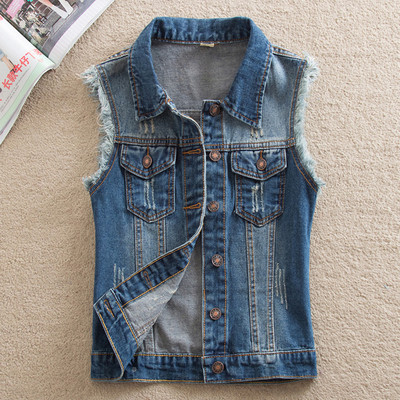 Ženski poderani traper prsluk s džepovima