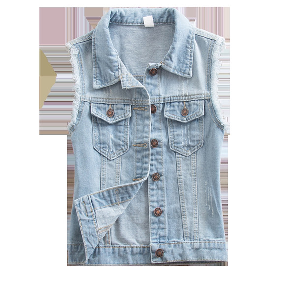 Ženski poderani traper prsluk s džepovima