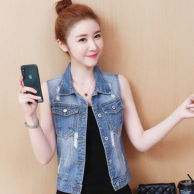 Női rövid farmermellény gallérral