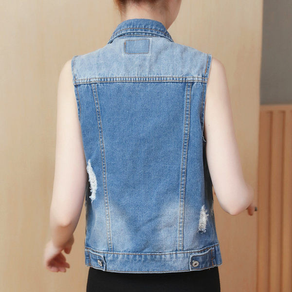 Női rövid farmermellény gallérral