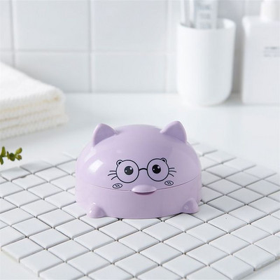 1vnt plastikinis animacinių filmų kačių muilo indas su dangteliu, muilo dėžutės laikiklio dėklas Mielas vonios kambario sandėliavimo reikmenys, valymo vonios reikmenys