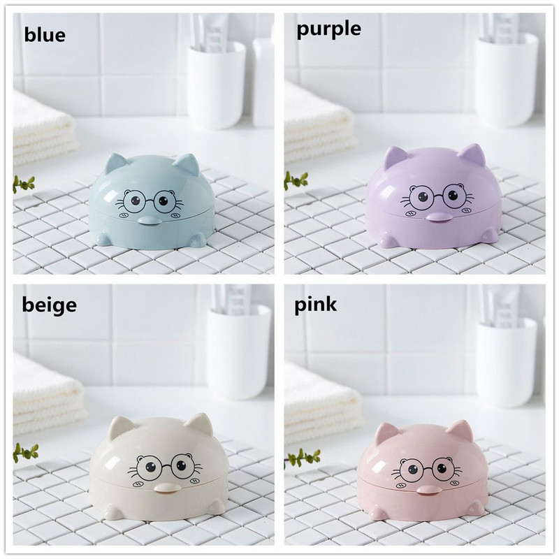 1vnt plastikinis animacinių filmų kačių muilo indas su dangteliu, muilo dėžutės laikiklio dėklas Mielas vonios kambario sandėliavimo reikmenys, valymo vonios reikmenys