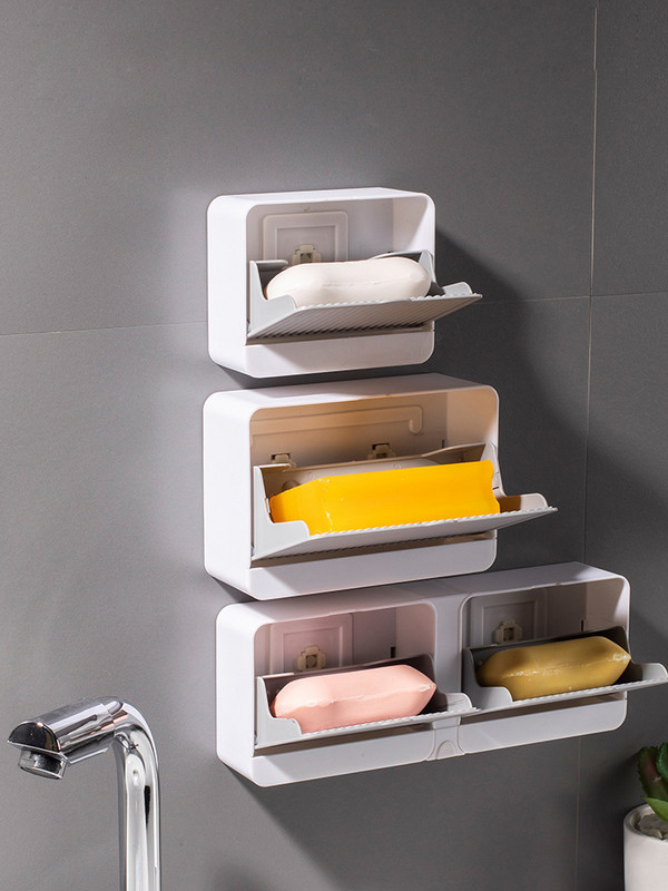 Kreatív falra szerelhető ütésmentes szappandoboz fedővel leeresztő állvány dupla rácsos fali szappantartó szappantartó fürdőszobai adagolóhoz