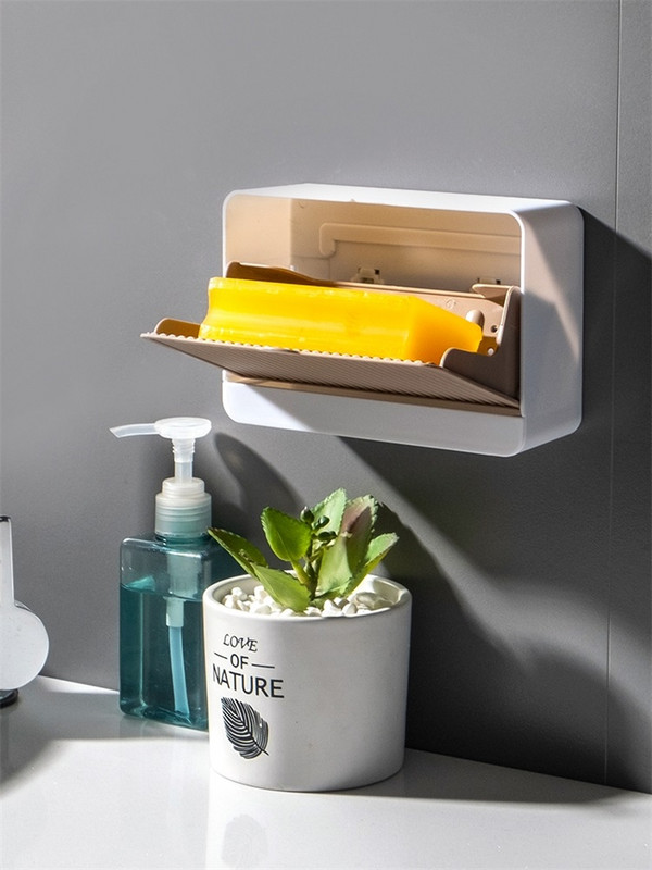 Kreatív falra szerelhető ütésmentes szappandoboz fedővel leeresztő állvány dupla rácsos fali szappantartó szappantartó fürdőszobai adagolóhoz
