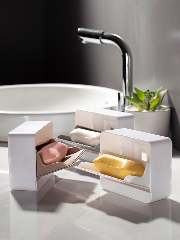Kreatív falra szerelhető ütésmentes szappandoboz fedővel leeresztő állvány dupla rácsos fali szappantartó szappantartó fürdőszobai adagolóhoz