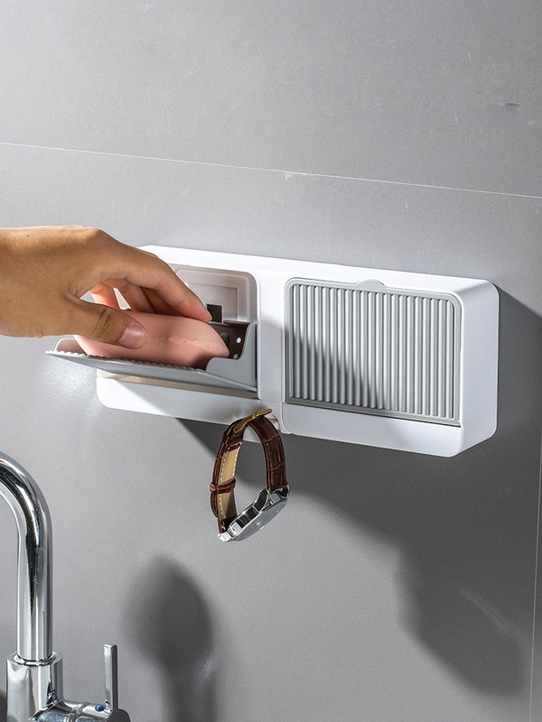 Kreatív falra szerelhető ütésmentes szappandoboz fedővel leeresztő állvány dupla rácsos fali szappantartó szappantartó fürdőszobai adagolóhoz