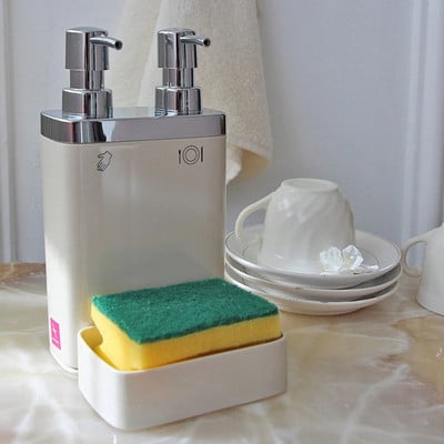 Двоен дозатор за течен сапун 750 ML Поставка за гъба за съдове Кухненски аксесоари 7 цвята Бутилки за многократно пране Декоративна баня
