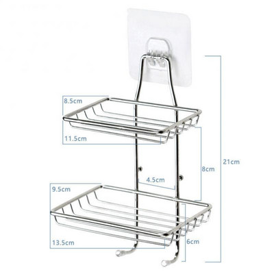 Muilo stovo sienoje montuojamas muilo laikiklis nerūdijančio plieno muilo kempinė Dvisluoksnis drenažo lipnus vonios kambario aksesuaras