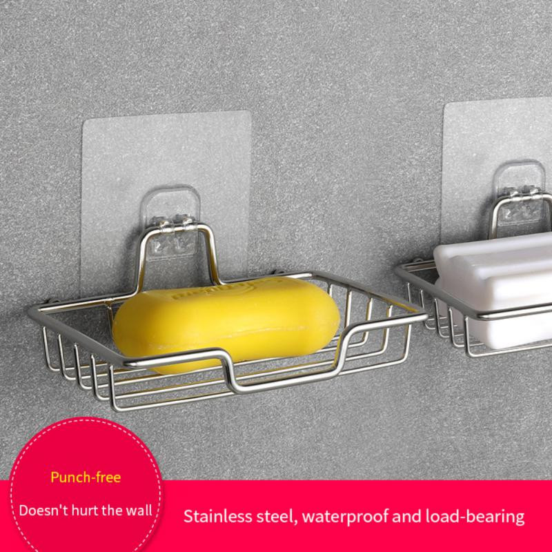 Muilo stovo sienoje montuojamas muilo laikiklis nerūdijančio plieno muilo kempinė Dvisluoksnis drenažo lipnus vonios kambario aksesuaras