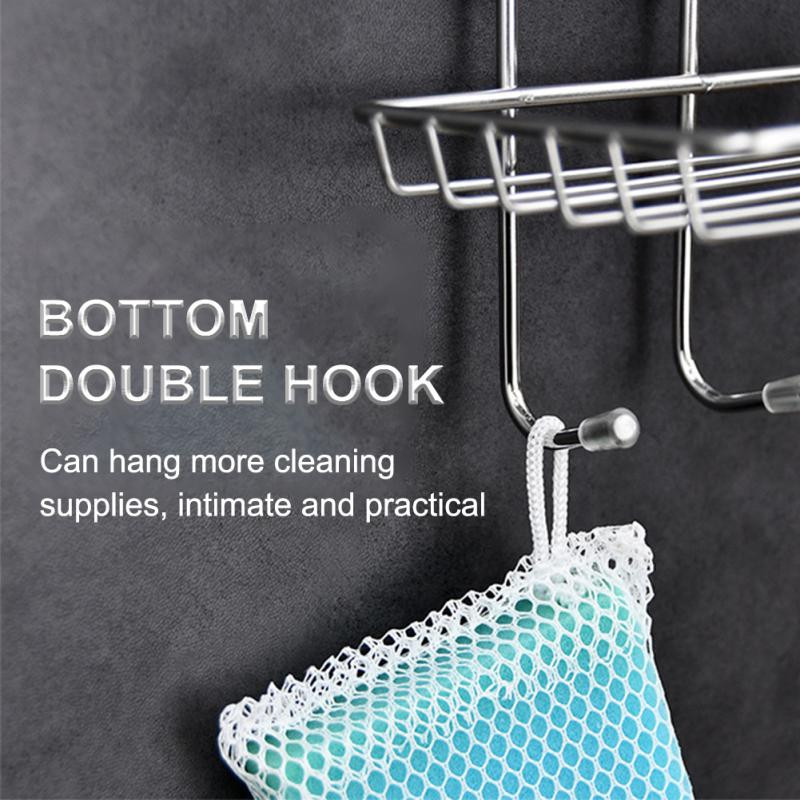 Muilo stovo sienoje montuojamas muilo laikiklis nerūdijančio plieno muilo kempinė Dvisluoksnis drenažo lipnus vonios kambario aksesuaras