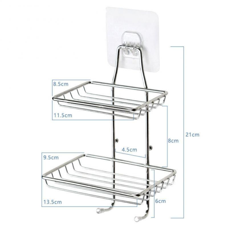 Muilo stovo sienoje montuojamas muilo laikiklis nerūdijančio plieno muilo kempinė Dvisluoksnis drenažo lipnus vonios kambario aksesuaras