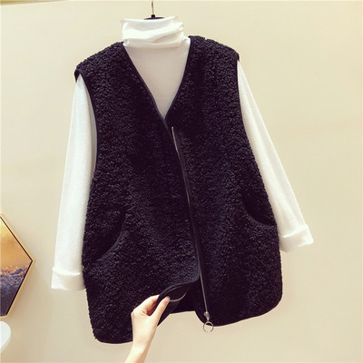 Ženski plišani prsluk s patentnim zatvaračem i džepom