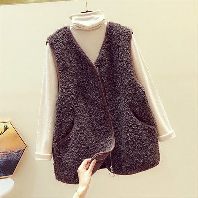 Ženski plišani prsluk s patentnim zatvaračem i džepom