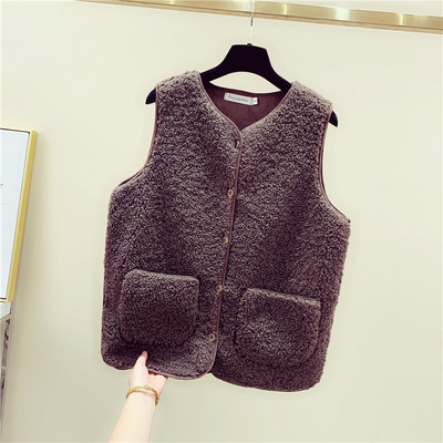 Ženski plišani prsluk s gumbima i džepom