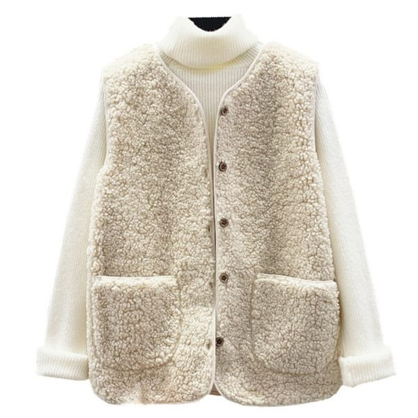 Ženski plišani prsluk s gumbima i džepom