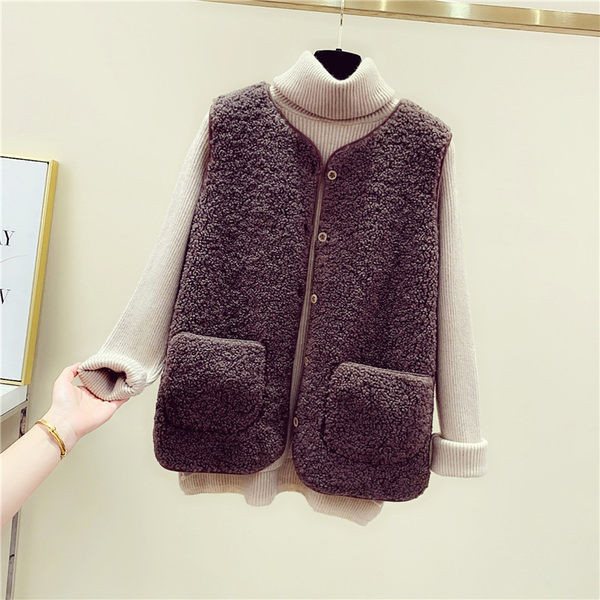 Ženski plišani prsluk s gumbima i džepom