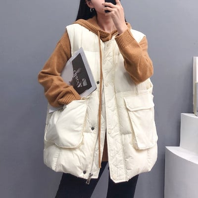 Vesta larga de dama cu buzunar, fermoar si nasturi