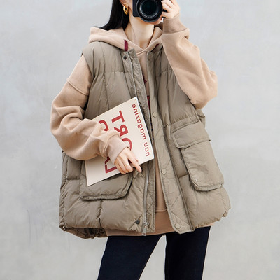 Vesta larga de dama cu buzunar, fermoar si nasturi