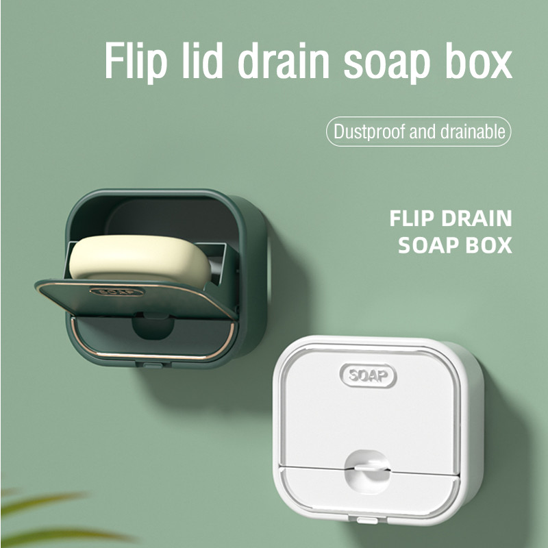 Wonderlife Polica za sapun otporna na prašinu, komplet kupaonskog pribora, zidni, vodootporni držač posude za sapun s poklopcem, bez bušenja