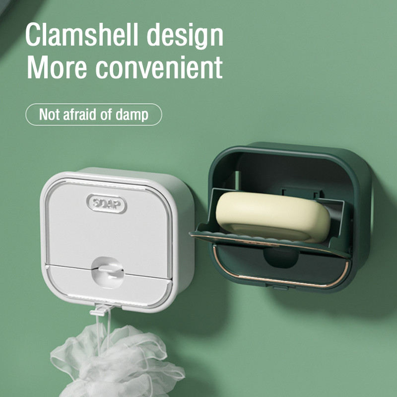 Wonderlife Polica za sapun otporna na prašinu, komplet kupaonskog pribora, zidni, vodootporni držač posude za sapun s poklopcem, bez bušenja
