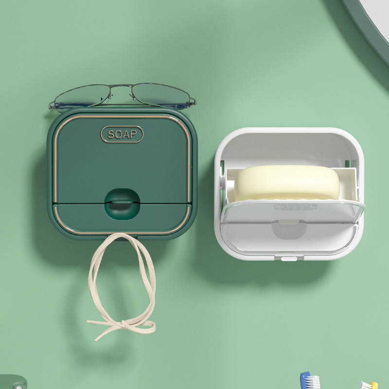 Wonderlife Polica za sapun otporna na prašinu, komplet kupaonskog pribora, zidni, vodootporni držač posude za sapun s poklopcem, bez bušenja