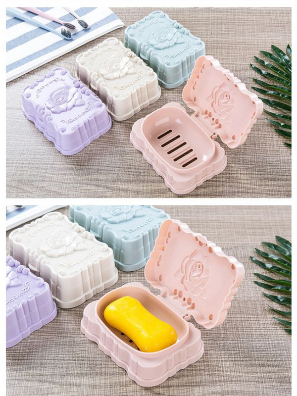 Gadgeturi rezistente la apă Cutie de săpun cu capac Scurgere Cutie de săpun de trandafiri Creativ rafinat și convenabil Suport mare pentru săpun de călătorie Suport pentru săpun