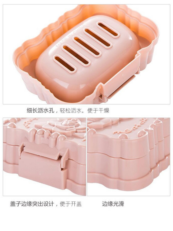 Gadgeturi rezistente la apă Cutie de săpun cu capac Scurgere Cutie de săpun de trandafiri Creativ rafinat și convenabil Suport mare pentru săpun de călătorie Suport pentru săpun