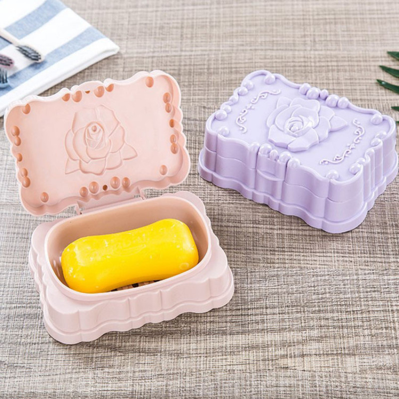 Gadgeturi rezistente la apă Cutie de săpun cu capac Scurgere Cutie de săpun de trandafiri Creativ rafinat și convenabil Suport mare pentru săpun de călătorie Suport pentru săpun